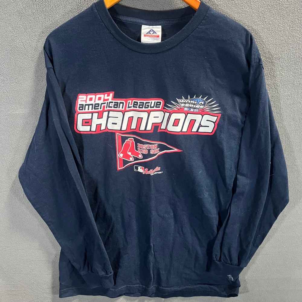 Vintage 2004 Boston Red Sox AL Champions Long Sleeve T-Shirt Navy Blue Large